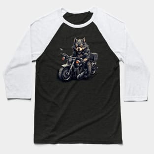 Fox Biker Retro Motorcycle Baseball T-Shirt